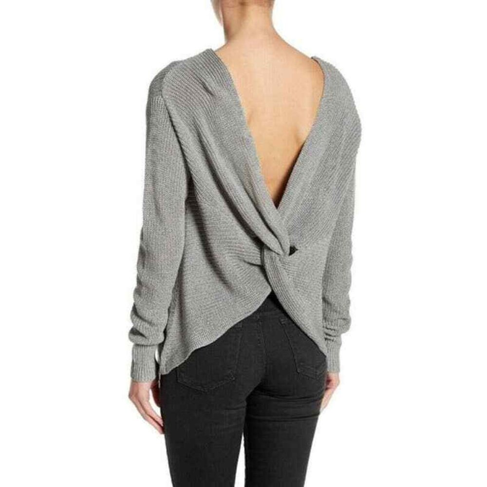 Cotton Emporium Twist V Back Knit Gray Sweater XS